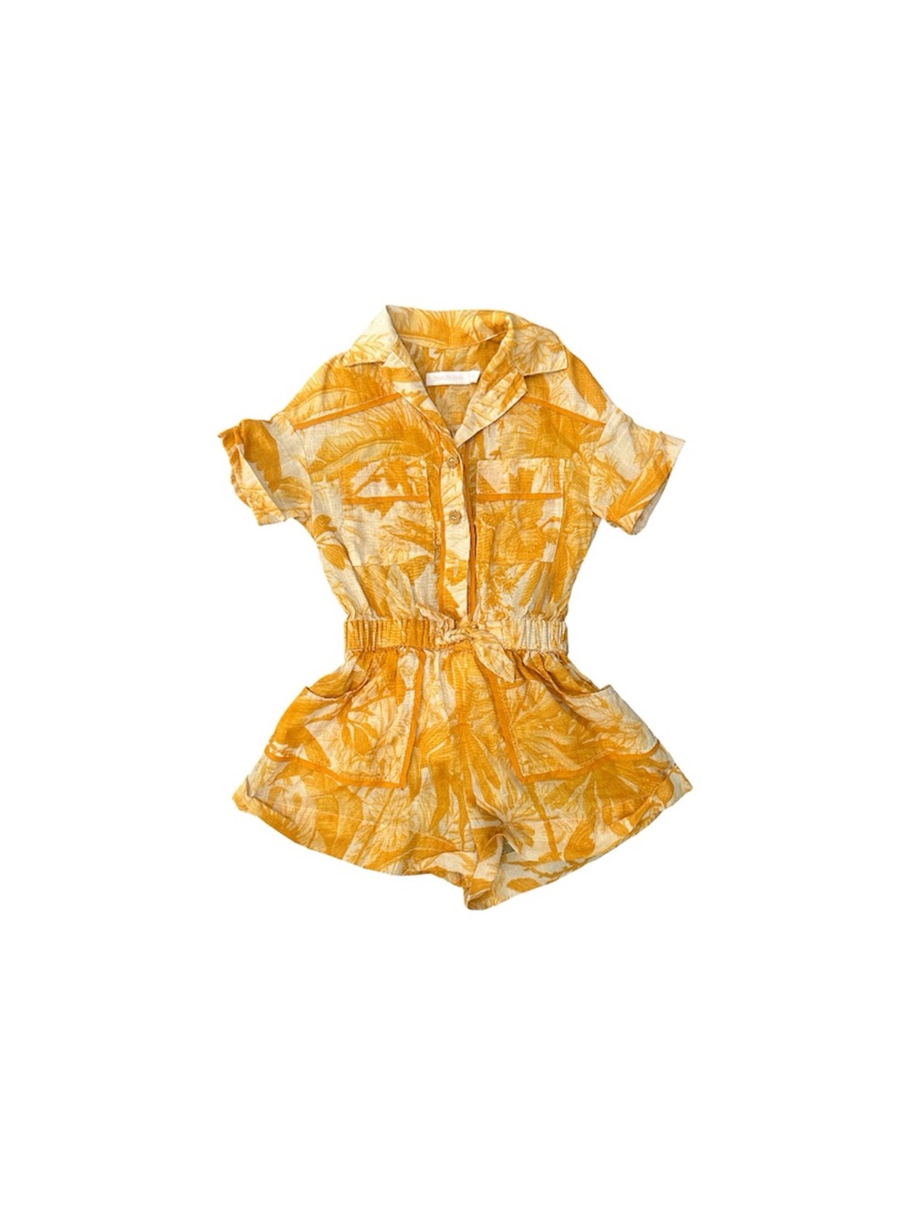 Zimmermann Kids’ Yellow Palm Print Shorts Romper Size 1 Luxury Designer